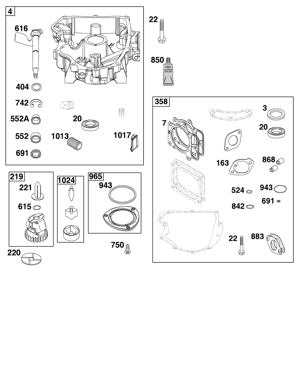 Crankcase Cover/Sump Group Diagram and Parts List for 44U677-0009-B5 400000 - 699999 Briggs and Stratton Engine